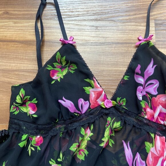 Betsey Johnson Intimates Floral Sheer Nightie Lingerie Dress and Thong Panty Set - Picture 4 of 16